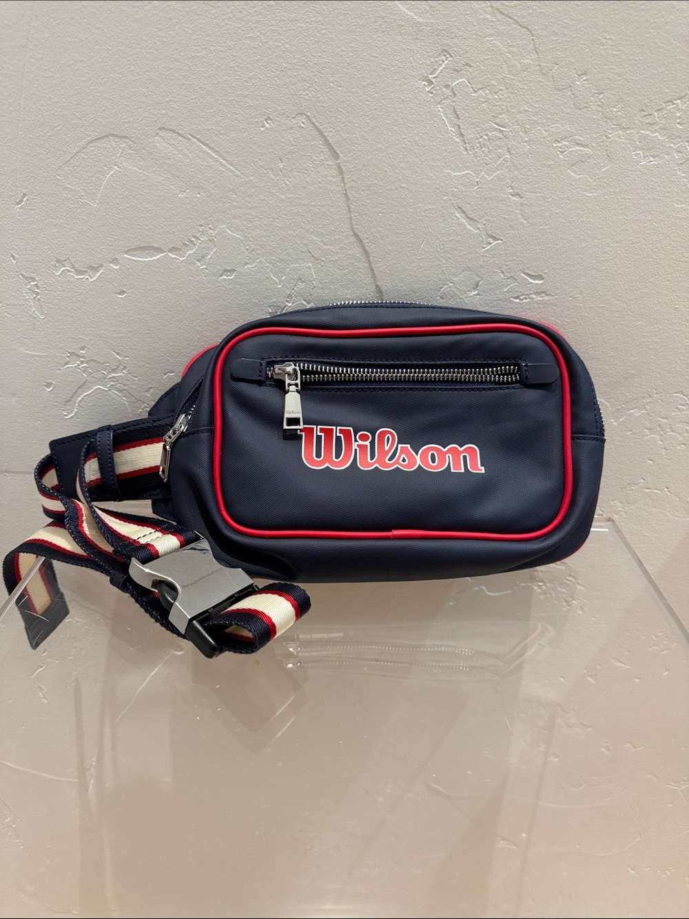 Wilson Navy and Red Belt Bag with Striped Strap